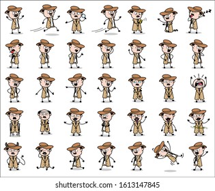 Various Poses of Detective Agent - Set of Concepts Vector illustrations