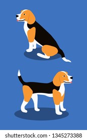 Various Poses of Dog Beagle, Simple Flat Style - Illustration Vector.