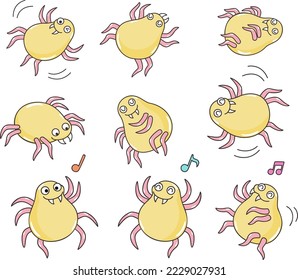 Various poses and facial expressions of the mite