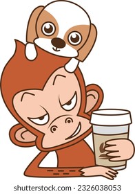 Various poses and facial expressions of monkey characters to use emoticons