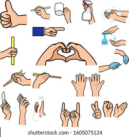 Various poses of hands and fingers