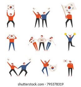 Various poses of Korean sports game cheerleader characters vector illustration flat design