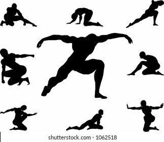 various poses of a man kneeing