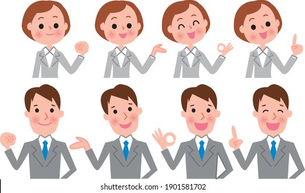 Various poses for men and women in suits