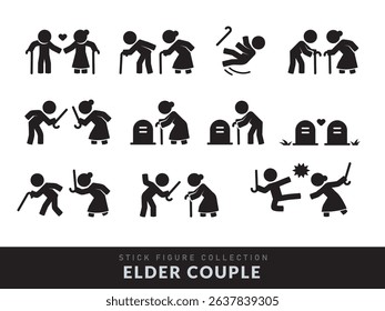 Various Poses of the Older Couple. Various pose of Stick Figure. Vector Illustration