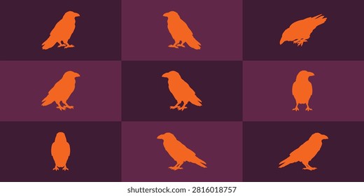 Various poses of raven silhouettes in a grid frame freepik with silhouette
