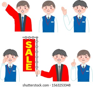 Various Poses For Sales Clerks Of Home Appliance Mass Retailers.