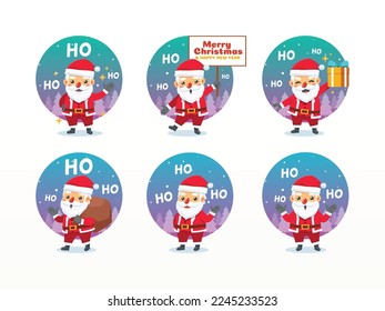 Various Poses of Santa Claus. Isolated Vector Illustration