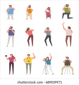 Various poses to take pictures vector illustration flat design