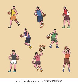 The various positions of the basketball player. vector illustration flat design