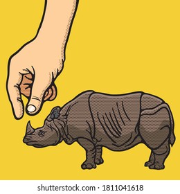 The various postures of the animals life and retro style. Animals illustration, shape line art, pattern and vector rhinoceros.