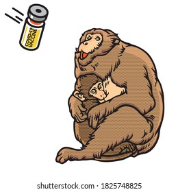 The various postures of the animals life and retro style. Animals illustration, shape line art, pattern and vector monkeys.