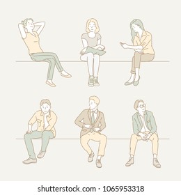 Various postures of people sitting on chairs. hand drawn style vector doodle design illustrations.