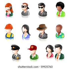 Various Profession People Glossy Icon Set