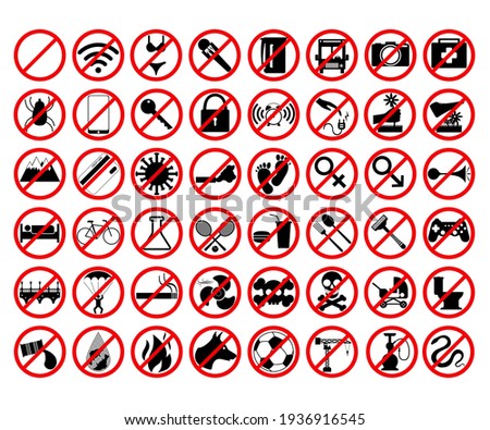 Various prohibition signs red on white background, vector illustration