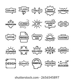 Diversos íconos y Elementos de diseño promocionales.