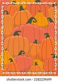 Various pumpkin pattern with bones frame vector background illustration for Halloween design