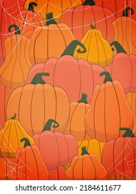 Various pumpkin pattern with spider web vector background illustration for Halloween design