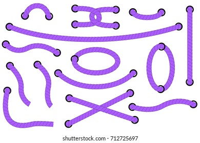 Various Purple Rope out from hole, Isolated on White
