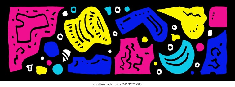 Various quirky vector tribal linocut texture. Colorful hand-drawn quirky print pattern. Primitive motif doodle hand drawn texture. Vintage linocut pattern. Abstract ethnic quirky tribal print