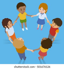 various race children join hands, international exchange, integration