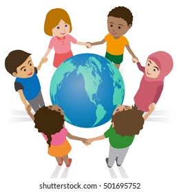 Various Race Children Join Hands Around The Earth, International Exchange