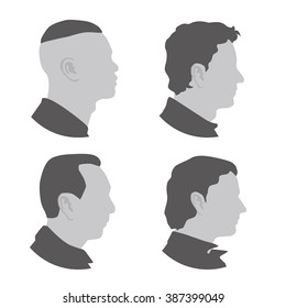 Various Races Men Profile Icon Set, Face As Seen From The Side, Avatar Icons, Vector Illustration