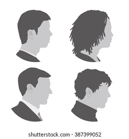 various races men profile icon set, face as seen from the side, avatar icons, vector illustration