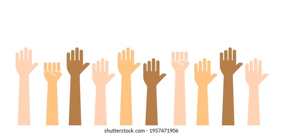Various races raising their hands vector illustration (anti racism )