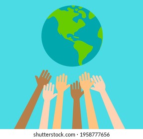 Various races raising their hands vector illustration (anti racism )