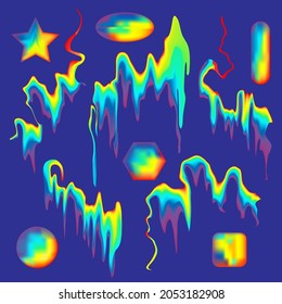 Varias formas de arcoiris. Formas sinuosas, manchas, formas geométricas. Conjunto de elementos vectoriales.