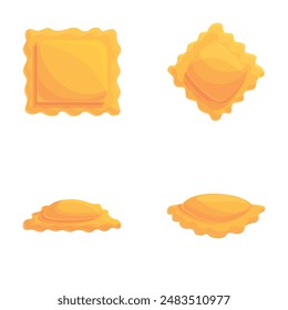 Various ravioli icons set cartoon vector. Ravioli of different shape. Italian dish