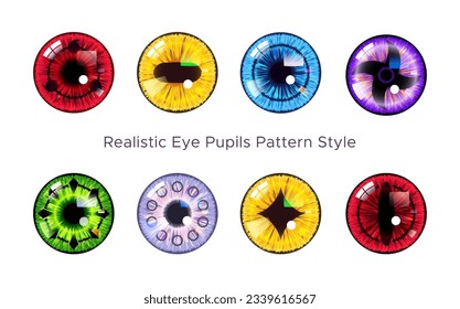 various realistic eye pupils with unique patterns like the pupils of anime figure characters. anime eye pupils