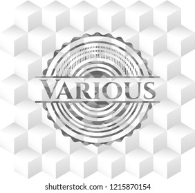 Various realistic grey emblem with geometric cube white background