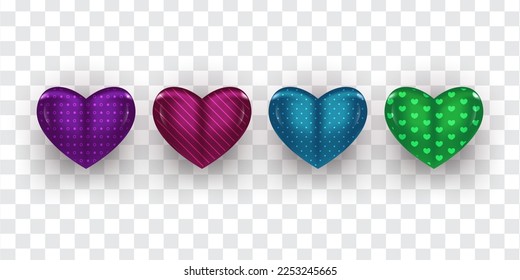 Verschiedene realistische Herzerkrankungen einzeln auf transparentem Hintergrund. Valentinstag-Dekorationselemente
