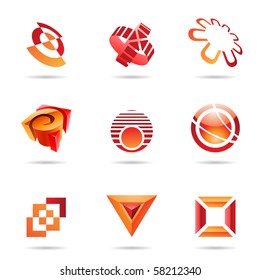 Various red abstract icons isolated on a white background