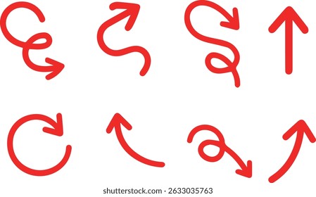 various red arrows, some pointing in different directions (up, down, left, right), some curved, and some forming loops. They appear to be hand-drawn or stylized