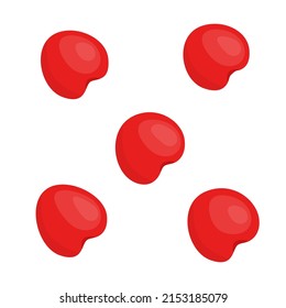 Various red berry. Cherry set. Vegetarian sweet food. Element for summer design poster, banner, wallpaper, wrapping paper. Flat cartoon style. Isolated on white. Vector stock illustration