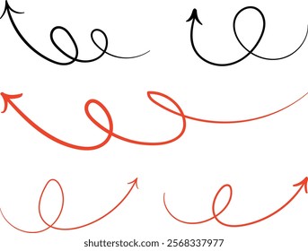 Various red and black arrow sets drawn in hand-drawn style vector pen