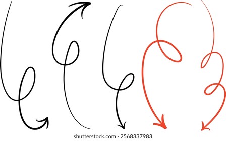 Various red and black arrow sets drawn in hand-drawn style vector pen