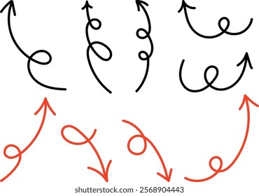 Various red and black arrow sets drawn in hand-drawn style vector pen