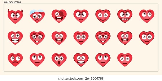 
Various Red Heart Emojis with Different Facial Expressions and Emotions