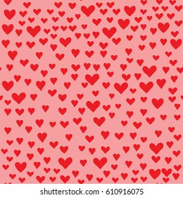 Various red hearts seamless pattern. Vector illustration on pink background
