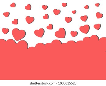Various red hearts wallpaper with shadow on white background.