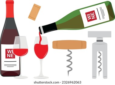 Vino tinto variado, ilustración vectorial