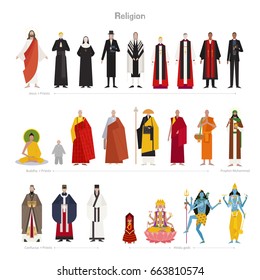 Various religious gods and priests vector illustration flat design