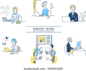 Various remote work scene sets