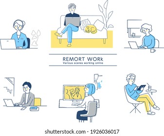 Various remote work scene sets