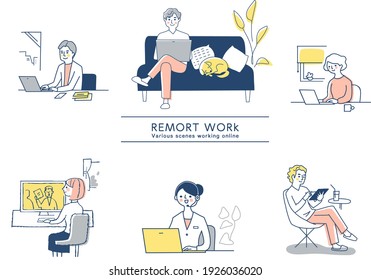 Various remote work scene sets