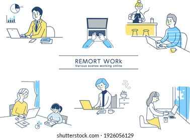 Various remote work scene sets